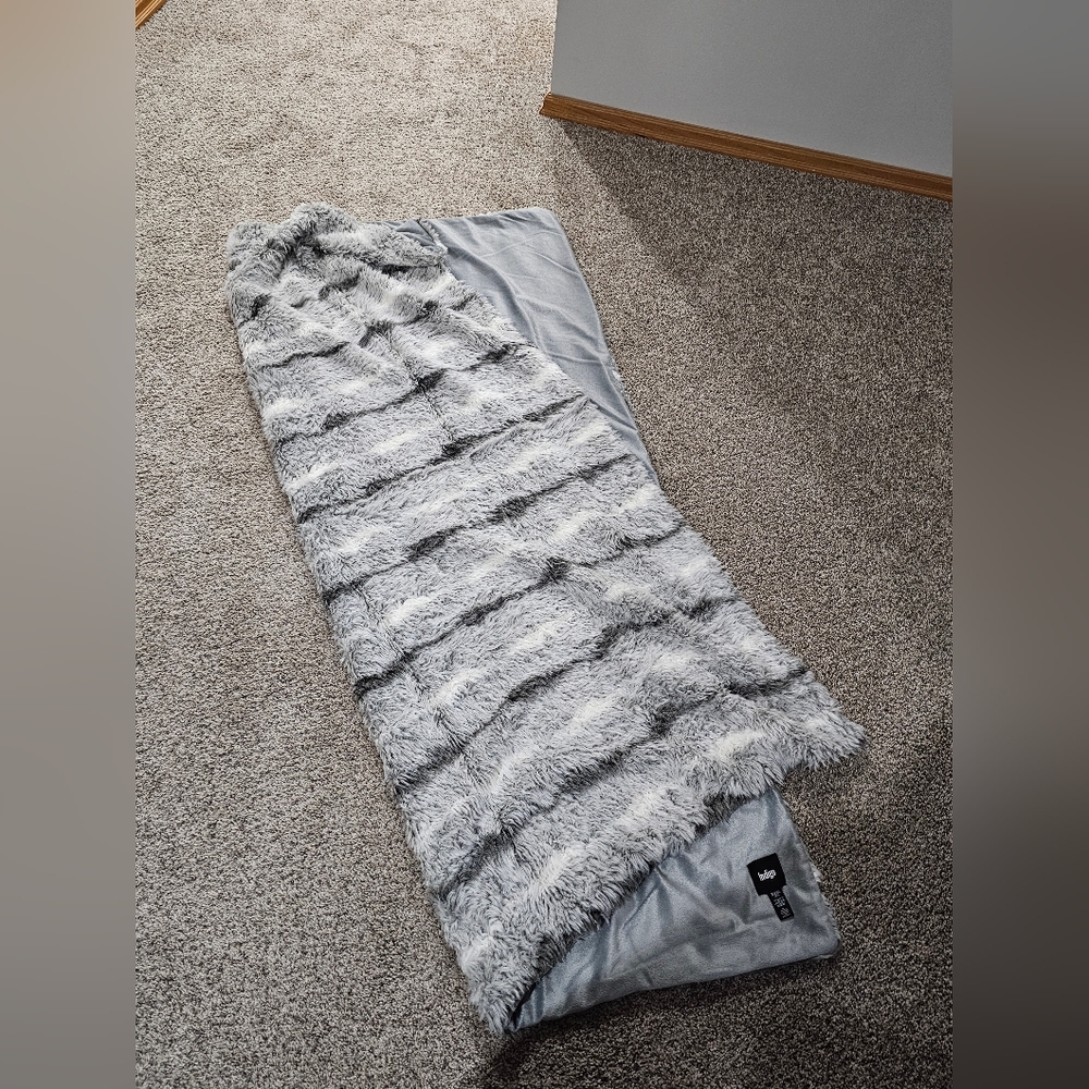 Indigo Striped Gray Faux Fur Throw Blanket